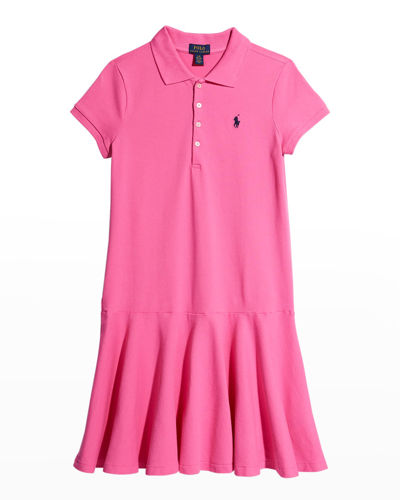 Shop Ralph Lauren Girl's Stretch Cotton Mesh Polo Dress In Baja Pink