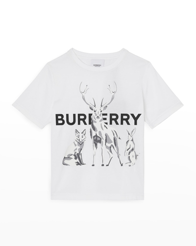 Shop Burberry Boy's Graphic Logo-print T-shirt In White