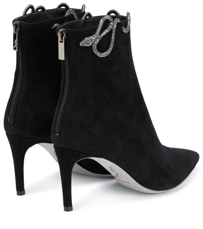 Shop René Caovilla Embellished Suede Ankle Boots In Black/jet Hematite