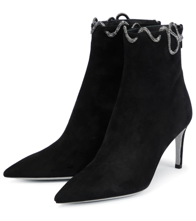 Shop René Caovilla Embellished Suede Ankle Boots In Black/jet Hematite