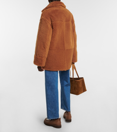 Loro Piana Double-breasted Reversible Shearling And Leather Coat In Pecan Nut