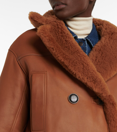 Loro Piana Double-breasted Reversible Shearling And Leather Coat In Pecan Nut