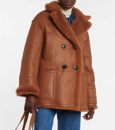 Loro Piana Double-breasted Reversible Shearling And Leather Coat In Pecan Nut