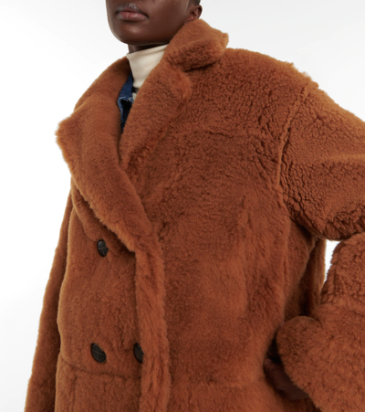 Loro Piana Double-breasted Reversible Shearling And Leather Coat In Pecan Nut