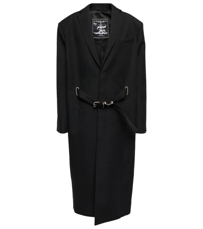 Shop Y/project Belted Wool Twill Coat In Black