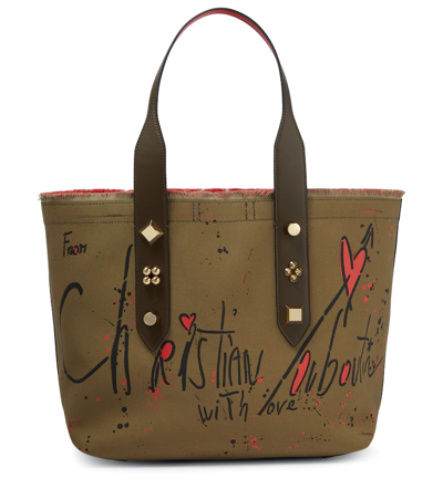 Shop Christian Louboutin Frangibus Small Printed Canvas Tote In Balmore-black/balmore/gold