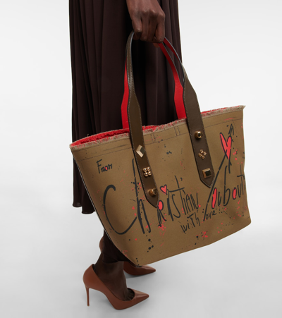 Shop Christian Louboutin Frangibus Small Printed Canvas Tote In Balmore-black/balmore/gold