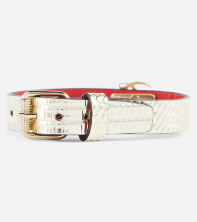 Christian Louboutin Loubilink Lizard-effect Leather Bracelet In Platine/gold