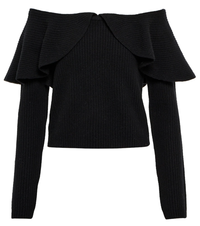 Shop Altuzarra Hasla Off-shoulder Wool-blend Sweater In Black