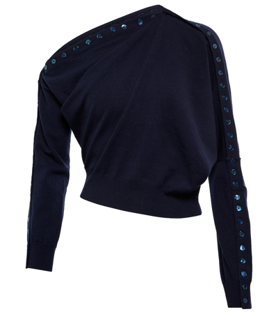 Shop Altuzarra Cragen One-shoulder Wool-blend Sweater In Berry Blue