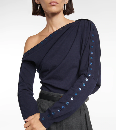 Shop Altuzarra Cragen One-shoulder Wool-blend Sweater In Berry Blue