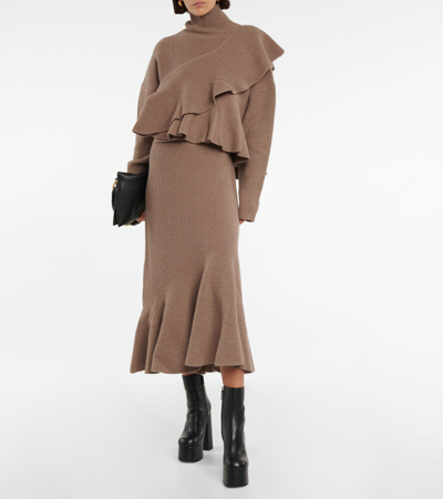 Shop Altuzarra Foreseti Wool-blend Midi Skirt In Driftwood