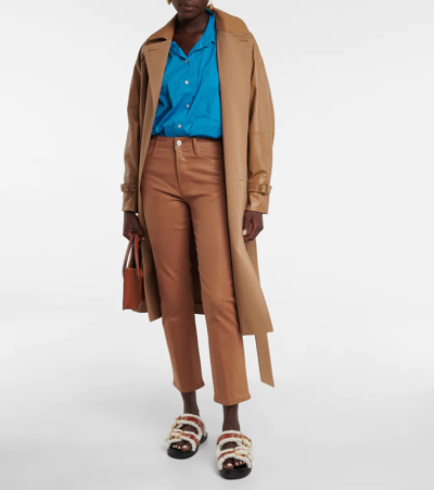Frame Le High Straight Cropped Straight Leather Pants In Latte