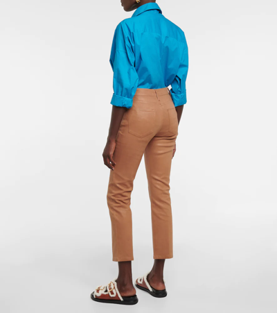 Frame Le High Straight Cropped Straight Leather Pants In Latte