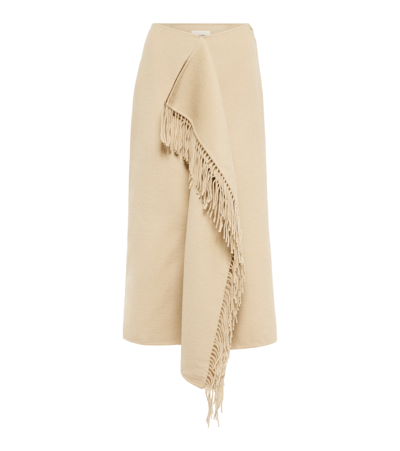 Shop Nanushka Liza Fringed Wool And Silk Skirt In Creme