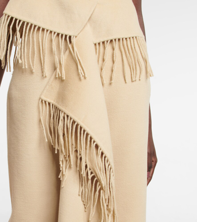Shop Nanushka Liza Fringed Wool And Silk Skirt In Creme