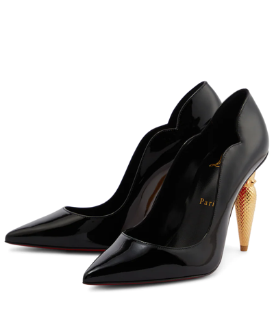Christian Louboutin Woman Pumps Black Size 8 Leather In Black/lin Bk/gold