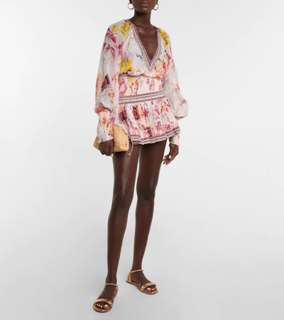 Shop Camilla Smocked Floral Silk Miniskirt In St Germains Girl