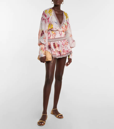 Camilla Smocked Floral Silk Miniskirt In St Germains Girl