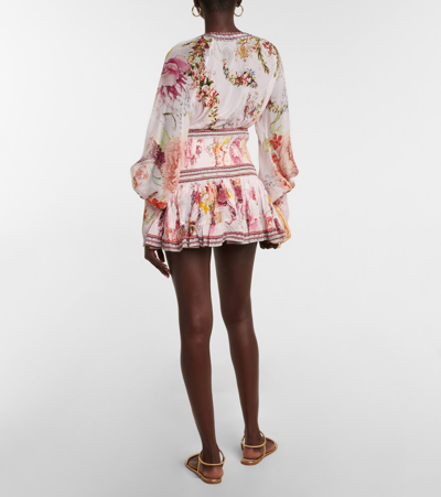 Camilla Smocked Floral Silk Miniskirt In St Germains Girl