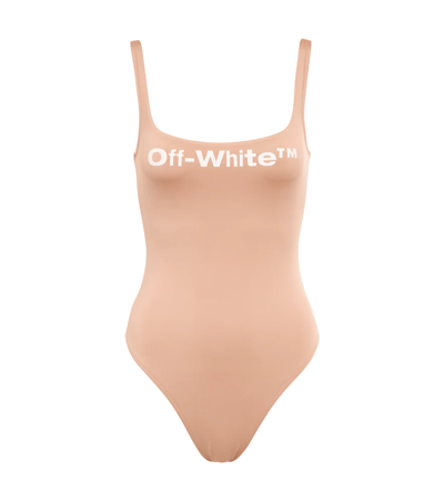 Shop Off-white Logo Swimsuit In Brown White