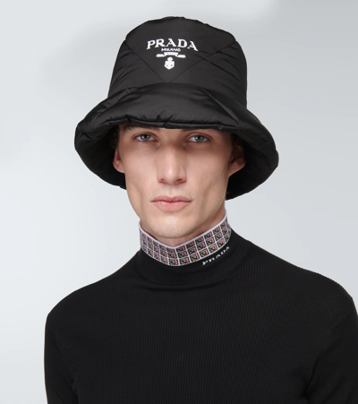 Re Nylon Dog Bucket Hat in Black - Prada