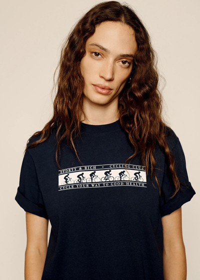 Shop Sporty And Rich Sporty & Rich Navy Cycling Club T-shirt In Navy & White