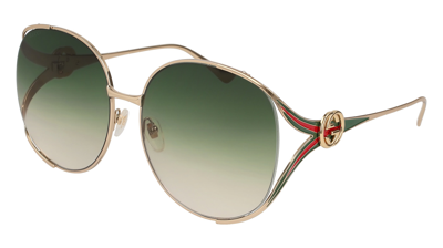 Shop Gucci Gg0225/s W Round Sunglasses In Green