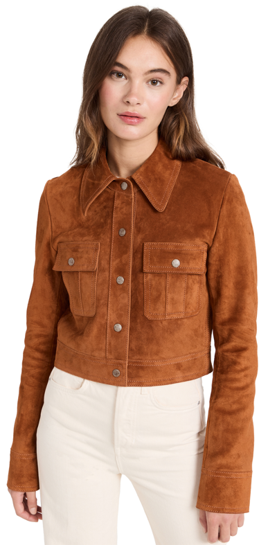 Shop Acne Studios Leather Bomber Jacket In Rust Orange