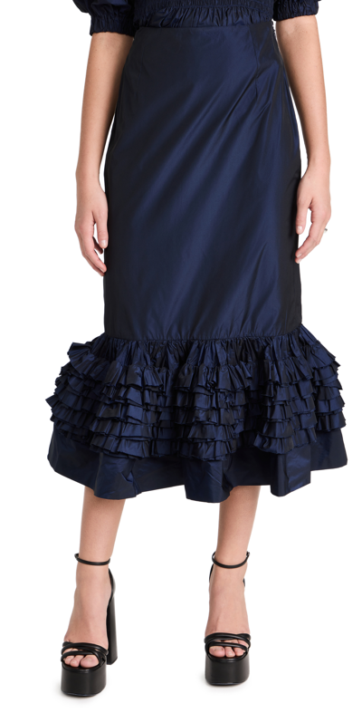 Shop Molly Goddard Taffeta Frill Midi Skirt In Navy