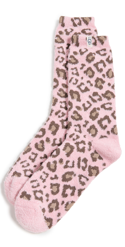 Shop Ugg Leslie Graphic Crew Socks In Clay Pink Leopard