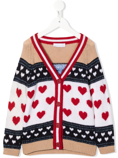 Shop Monnalisa Heart-motif V-neck Cardigan In Neutrals
