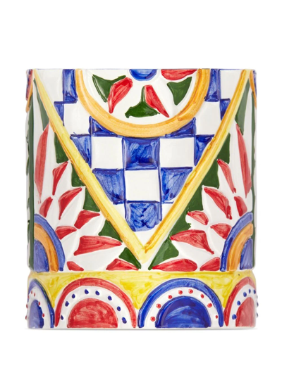 Shop Dolce & Gabbana Carretto-print Ceramic Vase In Gelb