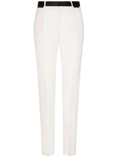 Shop Dolce & Gabbana Stretch-wool Tuxedo Trousers In White