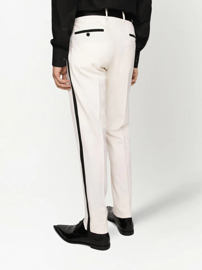 Shop Dolce & Gabbana Stretch-wool Tuxedo Trousers In White