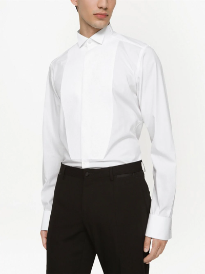 Shop Dolce & Gabbana Gold-fit Cotton Tuxedo Shirt In White