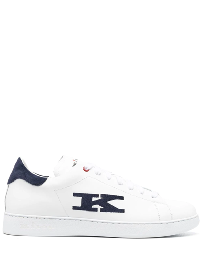 Shop Kiton Logo-embroidered Leather Sneakers In Weiss