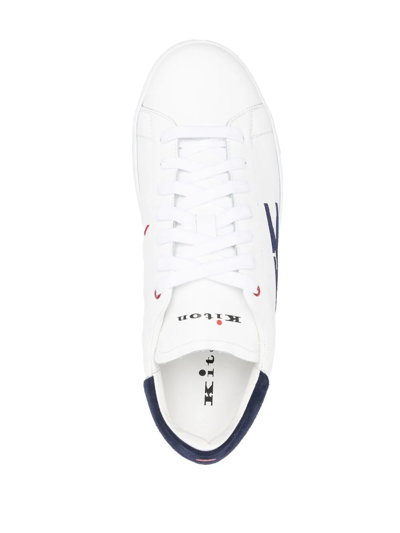 Shop Kiton Logo-embroidered Leather Sneakers In Weiss