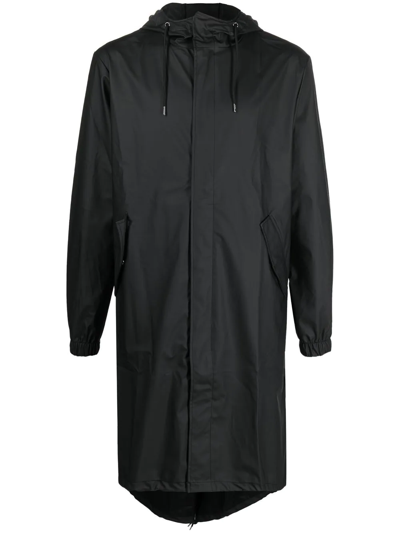 Shop Rains Zip-up Hooded Raincoat In Schwarz