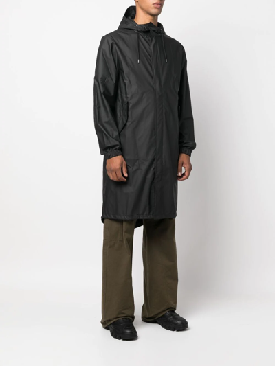 Shop Rains Zip-up Hooded Raincoat In Schwarz