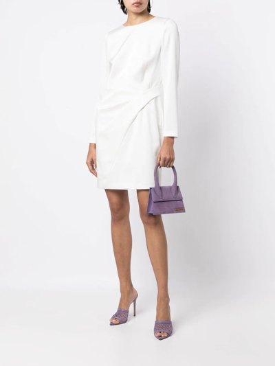 Shop Paule Ka Draped-detail Long-sleeve Mini Dress In White