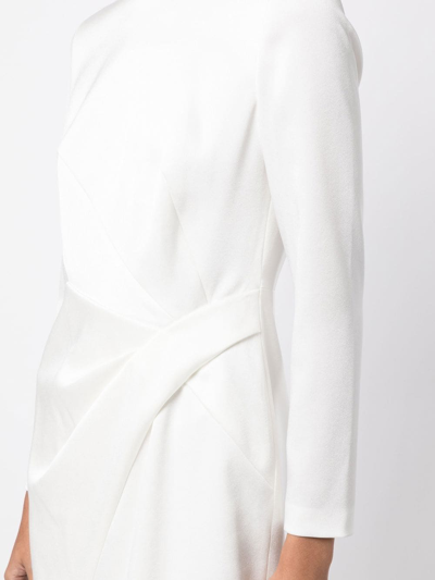 Shop Paule Ka Draped-detail Long-sleeve Mini Dress In White