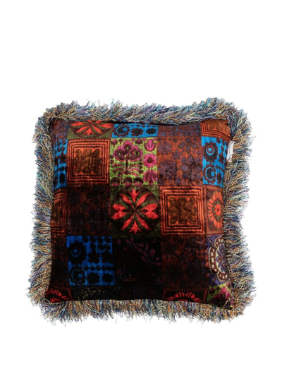 Pierre-louis Mascia Frayed Mix-print Cushion In Blue