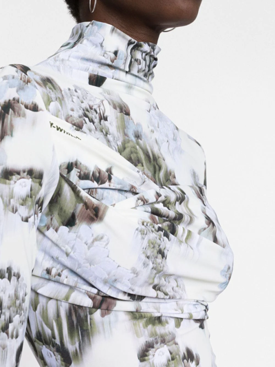 Shop Off-white Floral-print Bodycon Dress In Grau