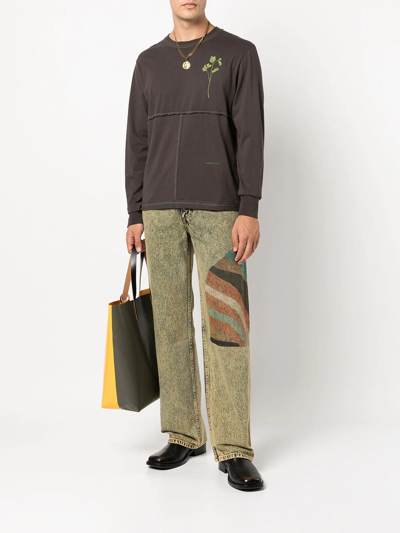 Shop Eckhaus Latta Lapped Floral Long-sleeve Top In Brown