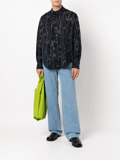 Shop Eckhaus Latta Wide Leg Jeans In Blue