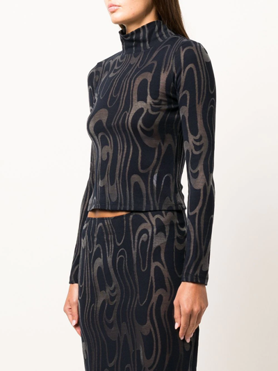 Eckhaus Latta Shrunk Wave Jacquard Mesh Turtleneck Top In Blue