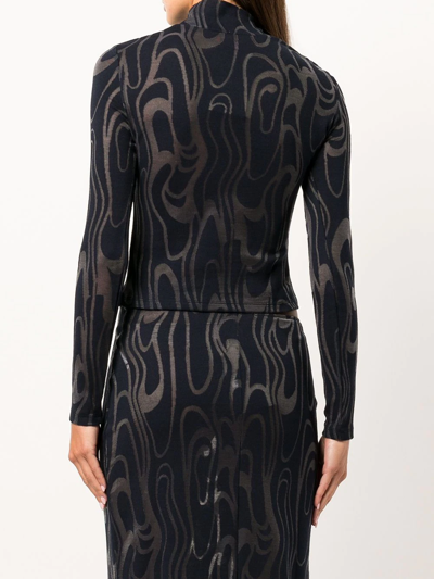 Eckhaus Latta Shrunk Wave Jacquard Mesh Turtleneck Top In Blue