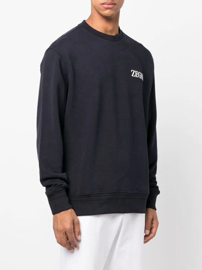 Shop Zegna Chest Logo-print Detail Sweatshirt In Blau