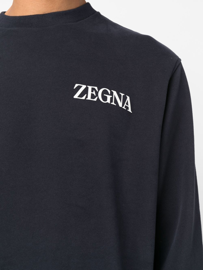 Shop Zegna Chest Logo-print Detail Sweatshirt In Blau